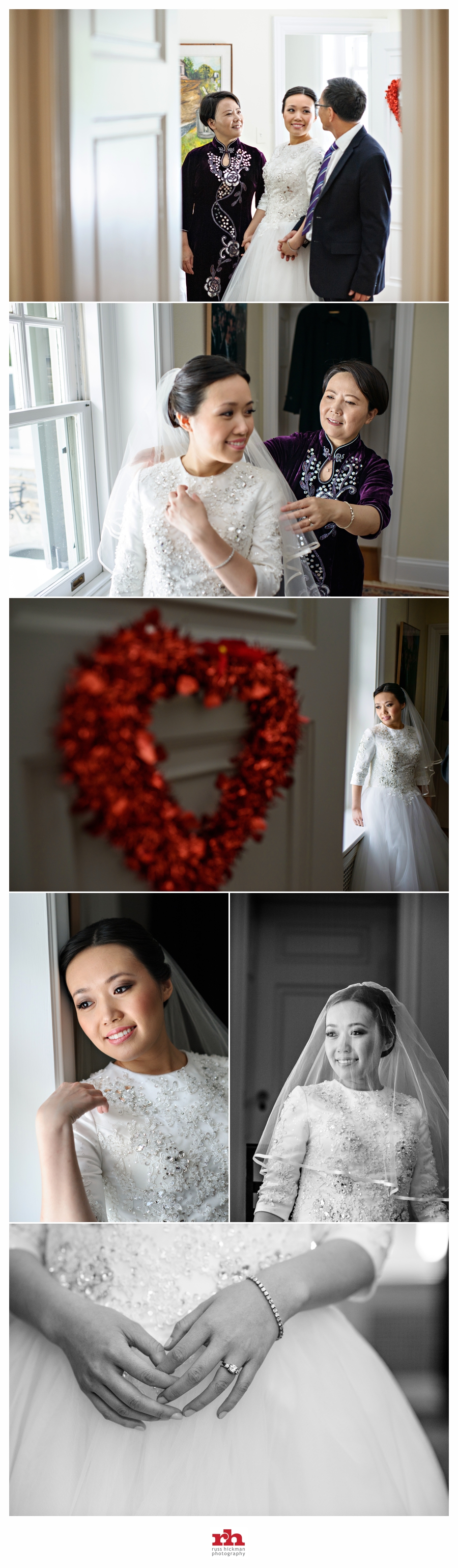 A Bride and mother put on wedding dress before a Philadelphia Jewish Wedding.